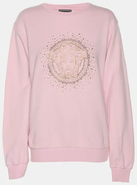 Versace Pink Knit Embellished Medusa Sweatshirt 14 Years