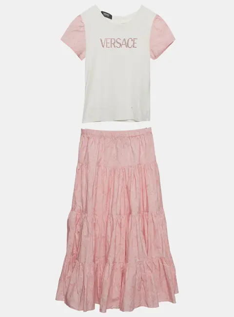 Versace White & Pink Cotton T-shirt & Maxi Skirt Set 10 Years