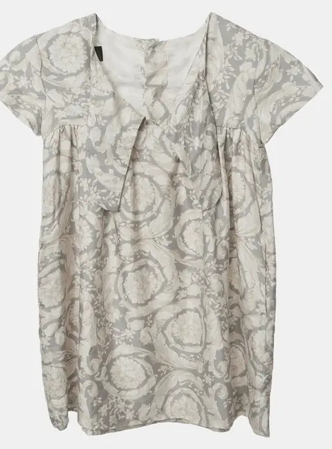 Versace Kids Grey Barocco Print Silk Button Up Dress 5 Yrs