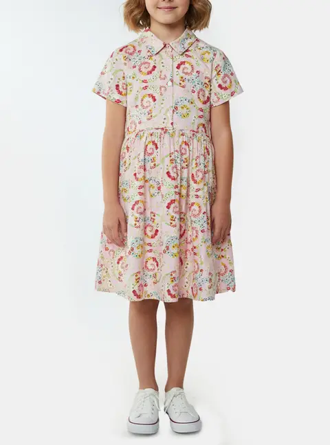 Versace Kids Pink Floral Print Cotton Dress Size 12 Yrs