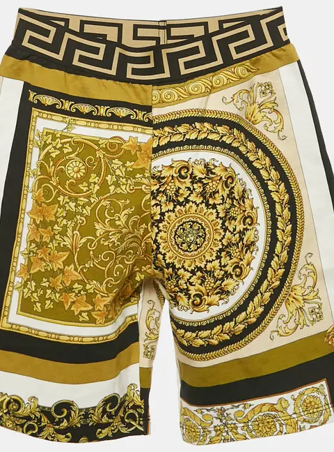 Versace Kids Yellow/Black Barocco Print Jersey Shorts 10 Yrs