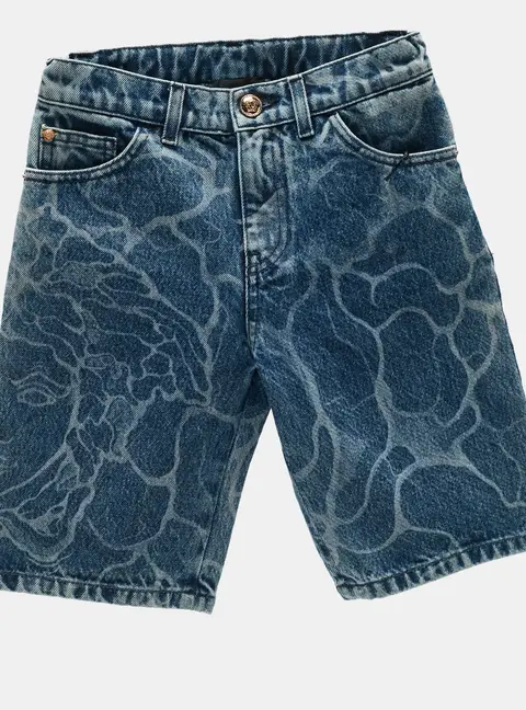 Versace Kids Blue Water Print Denim Shorts 8 Yrs