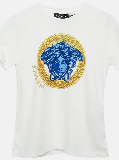 Versace Kids White Medusa Print Cotton Crew Neck T-Shirt 10 Yrs