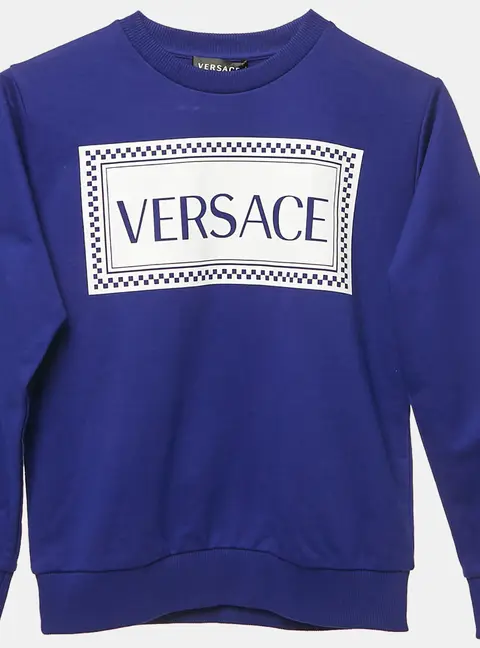 Versace Blue Logo Print Cotton Crew Neck Sweatshirt 10 Yrs