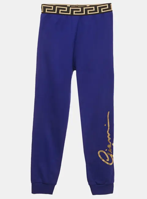 Versace Kids Blue Logo Print Cotton Knit Joggers 10 Yrs