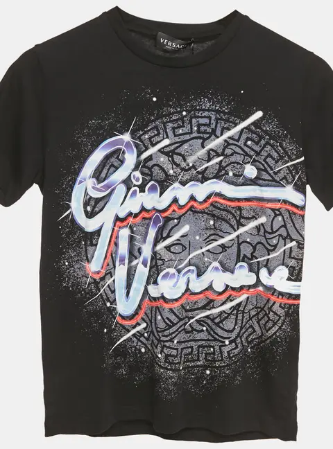Versace Kids Black Printed Jersey Crewneck T-Shirt 12Yrs