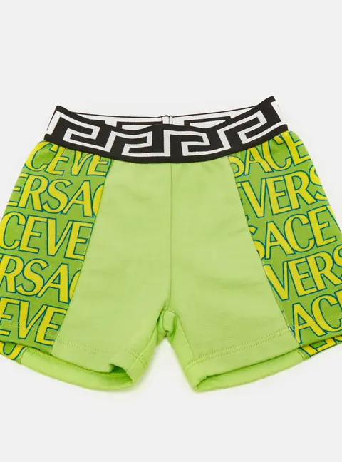 Versace Kids Green Logo Print Fleece Shorts 6/9M