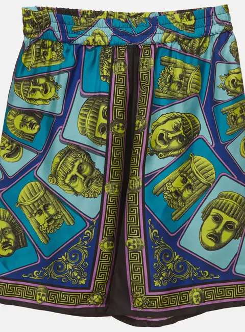 Versace Kids Multicolor Le Maschere Print Silk Shorts 8 Yrs