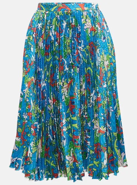 Versace Kids Multicolor/Blue Baroccofest Print Plisse Skirt 10 Yrs