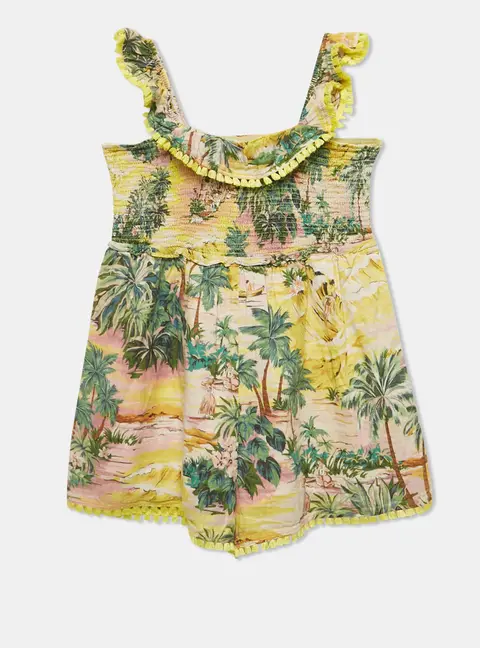 Zimmermann Kids Yellow Tropical Print Cotton Playsuit 10 Yrs
