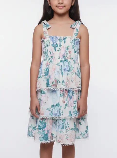Zimmermann Kids Cream Floral Print Smocked Tiered Dress 8 Yrs