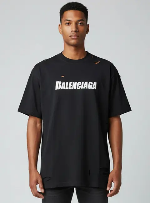 Balenciaga Unifit Black Cotton Distressed Oversize Boxy Fit T-Shirt L