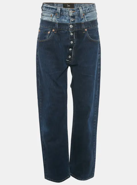 1/off Blue Denim High Waist Baggy Remade Jeans M Waist 32"