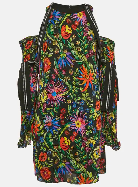 3.1 Phillip Lim Black/Multicolor Floral Print Crepe Cold Shoulder Mini Dress M