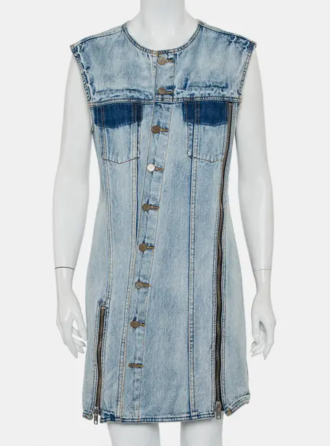 3.1 Phillip Lim Blue Light Wash Denim Asymmetric Button Front Sleeveless Mini Dress M