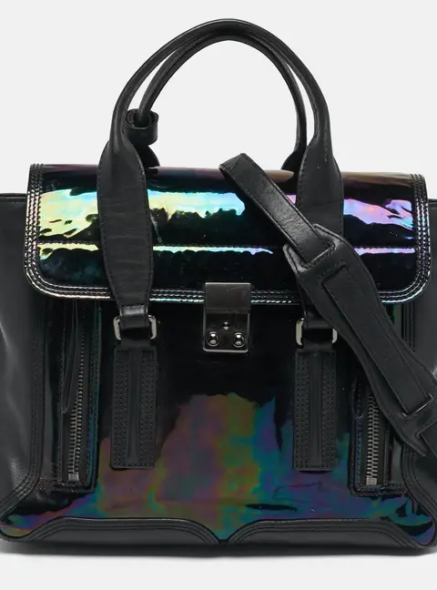 3.1 Phillip Lim Pashli Black/Holographic Patent Leather and Leather Satchel