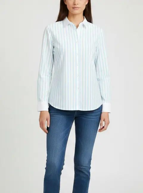 Basler Aqua/White Stripe Stretch Cotton Long Sleeve Shirt XL