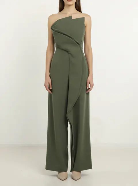 Azzi & Osta Green Crepe Look 8 Strapless Jumpsuit M