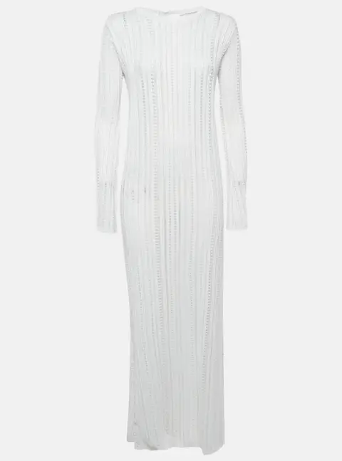 Sopho Handmade White Knit Long sleeve Maxi Dress S