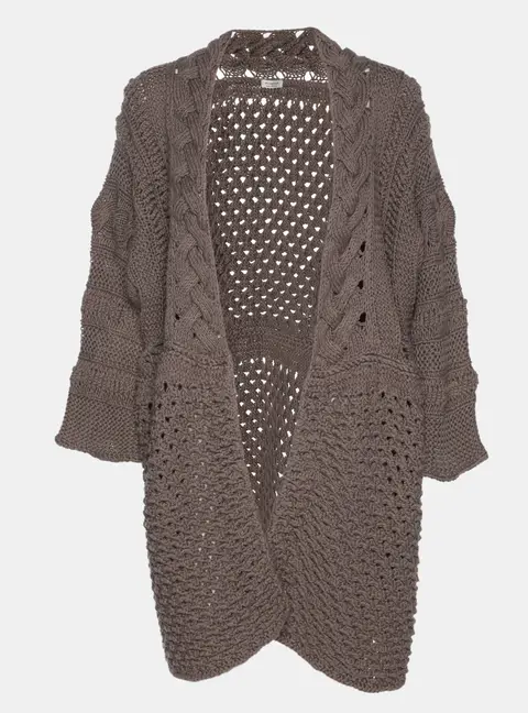 Agnona Dark Beige Cotton Knit Cable Thick Cardigan XXXL