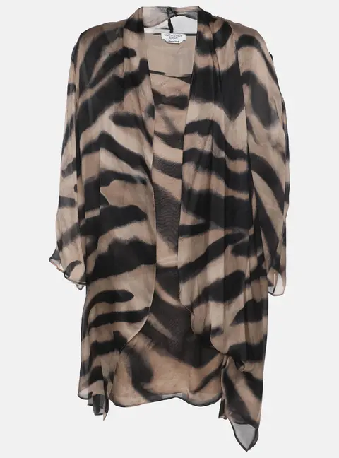 Marina Rinaldi Beige Zebra Print Chiffon Twinset Cardigan L