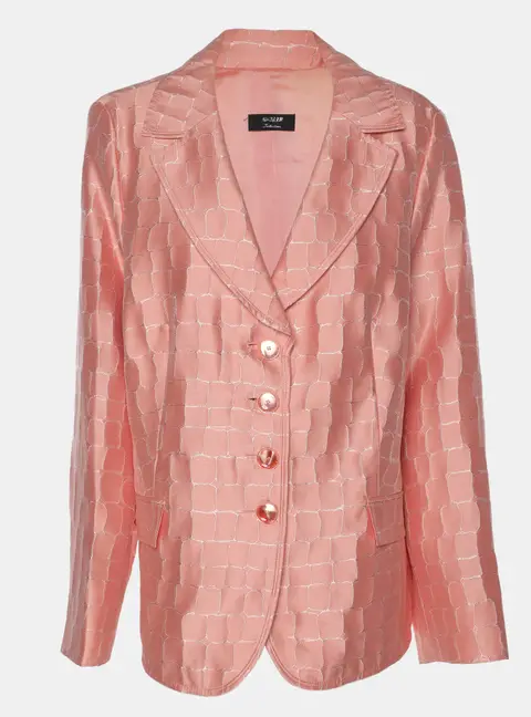 Basler Peach Jacquard Square Stone Details Blazer XXXL
