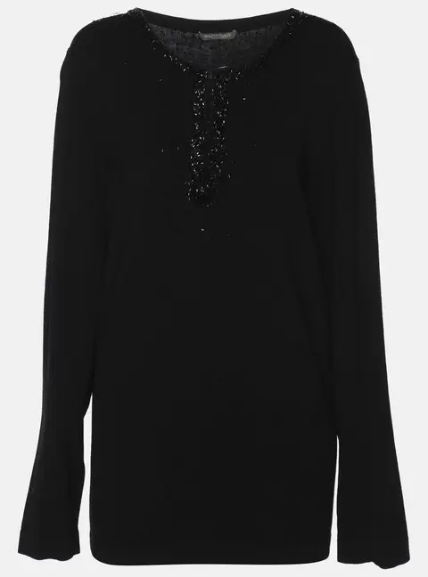 Marina Rinaldi Black Jersey Beads Embellished Top XL
