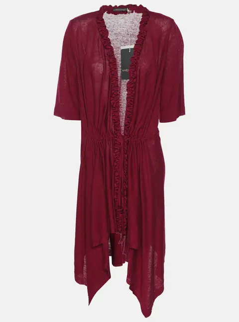 Marina Rinaldi Burgundy Stretch Knit Ruffle Edge Drawstring Cardigan L