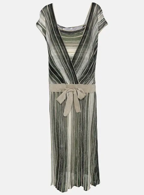 Marina Rinaldi Grey/Black Stripe Stretch Knit Midi Dress L