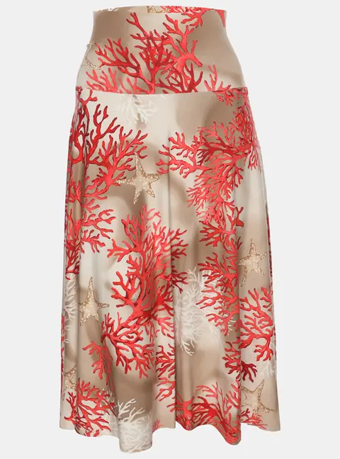 Basler Orange/Beige Coral Print Jersey Midi Skirt XL