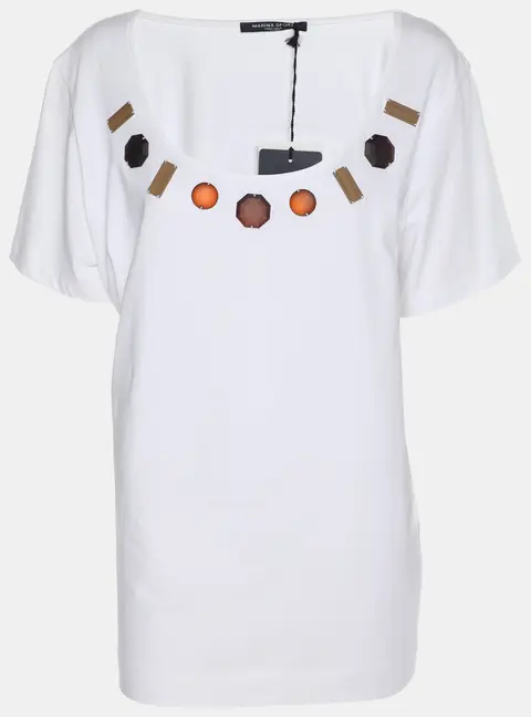Marina Sport by Marina Rinaldi White Jersey Embellished T-Shirt L