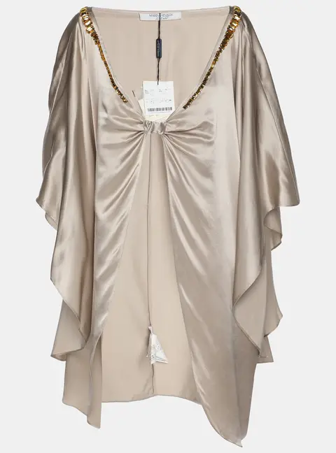 Marina Rinaldi Beige Satin Crystal Embellished Poncho L