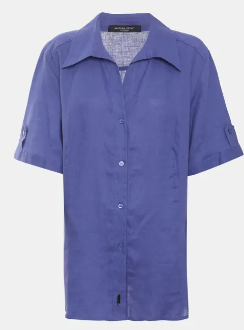 Marina Sport by Marina Rinaldi Navy Blue Linen Short Sleeve Shirt L