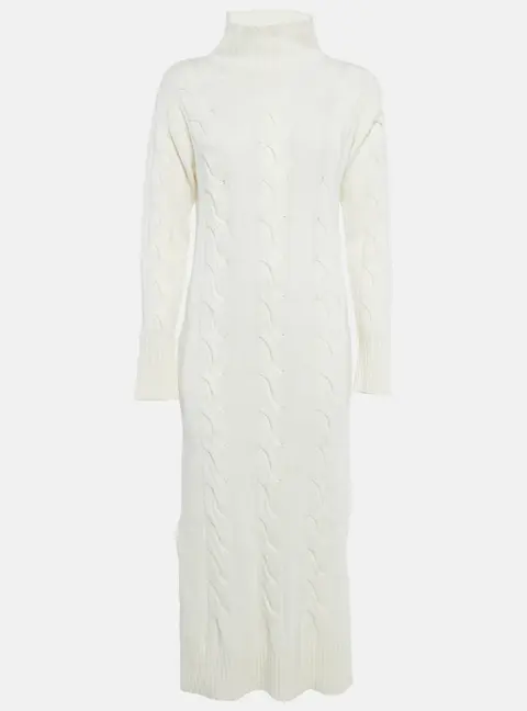 8 by Yoox Off-White Cable Knit High Neck Long Dress S