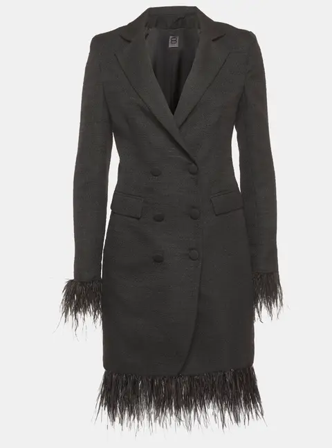 8 by Yoox Black Tweed Feather Trim Blazer and Mini Skirt Suit S