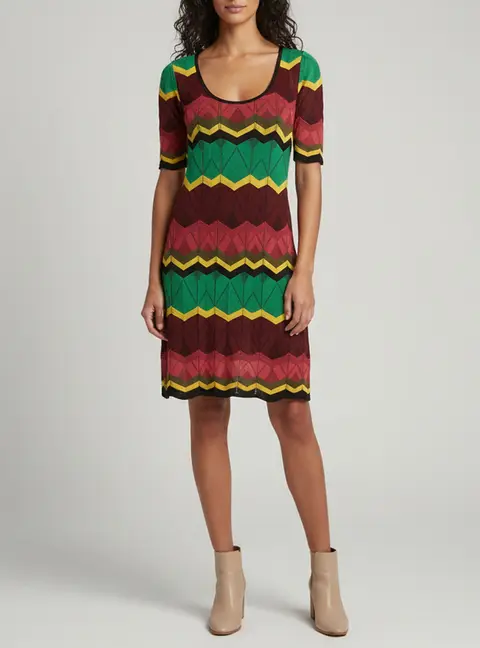 M Missoni Multicolor Zig-Zag Pointelle Knit Mini Dress XS