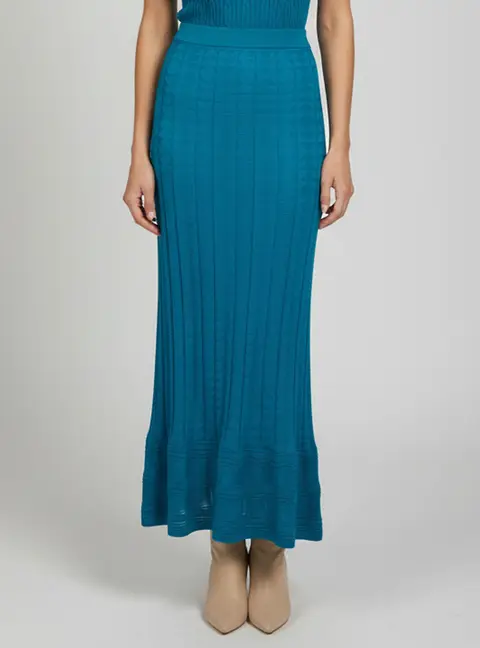 M Missoni Teal Blue Knit Pleated Maxi Skirt S