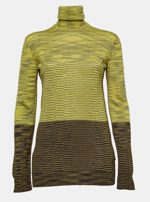 M Missoni Yellow/Brown Patterned Knit Turtle Neck Sweater L