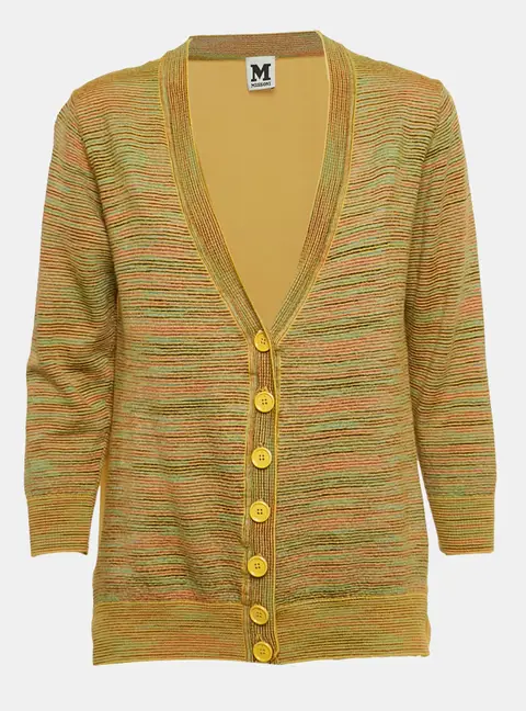 M Missoni Yellow Stripe Knit and Silk Buttoned Cardigan M