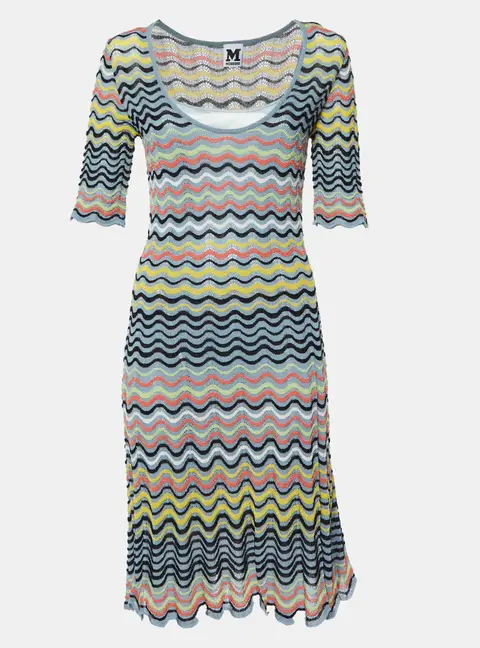 M Missoni Grey/Multicolor Wave Patterned Lurex Knit Dress M