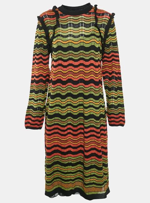 M Missoni Multicolor Patterned Knit Ruffled Midi Dress L