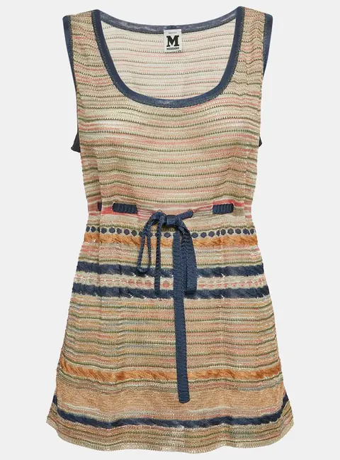 M Missoni Multicolor Lurex Knit Sleeveless Tie-Up Waist Detail Top L