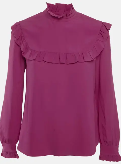 M Missoni Pink Silk Ruffled Long Sleeve Shirt