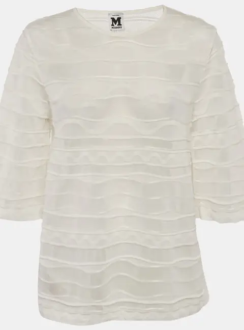 M Missoni White Patterned Knit Round Neck Top L