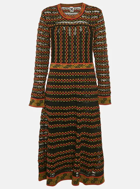 M Missoni Multicolor Patterned Knit Long Sleeve Midi Dress S