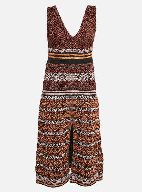 M Missoni Multicolor Patterned Lurex Knit Sleeveless Midi Dress L