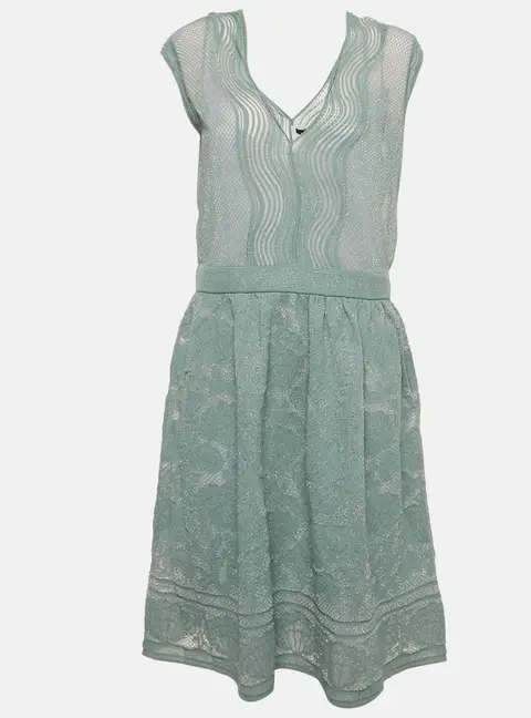 M Missoni Blue Patterned Lurex Knit Short Dress L