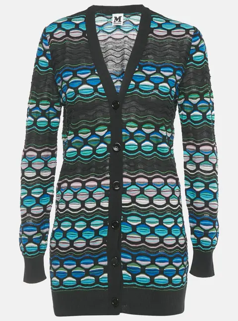 M Missoni Black/Blue Patterned Knit Button Front Cardigan M