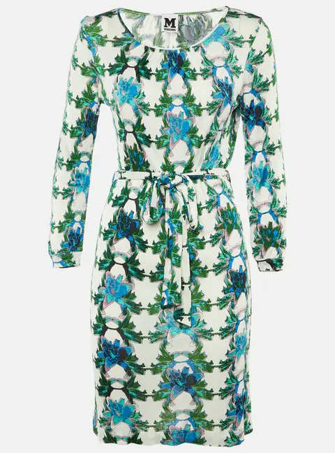 M Missoni White Floral Printed Long Sleeve Midi Dress L