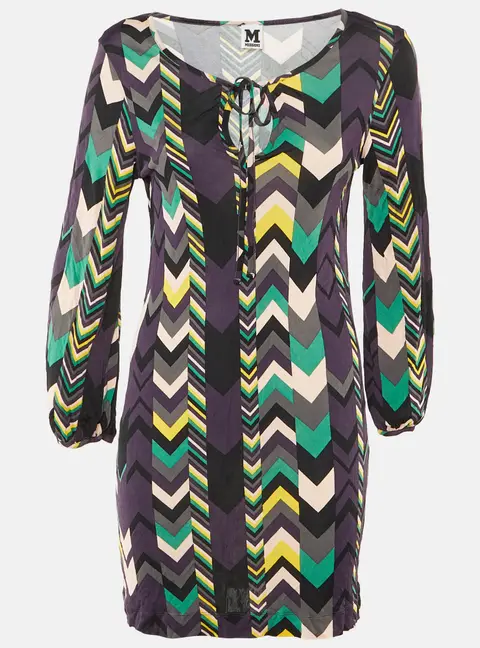 M Missoni Purple Arrow Print Jersey Fitted Dress S/M
